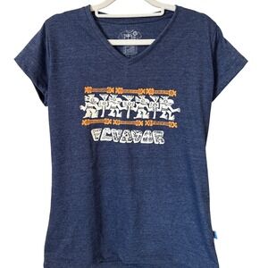 Selva‎ Ecuador Graphic T Shirt Womens Medium Blue V Neck Tee